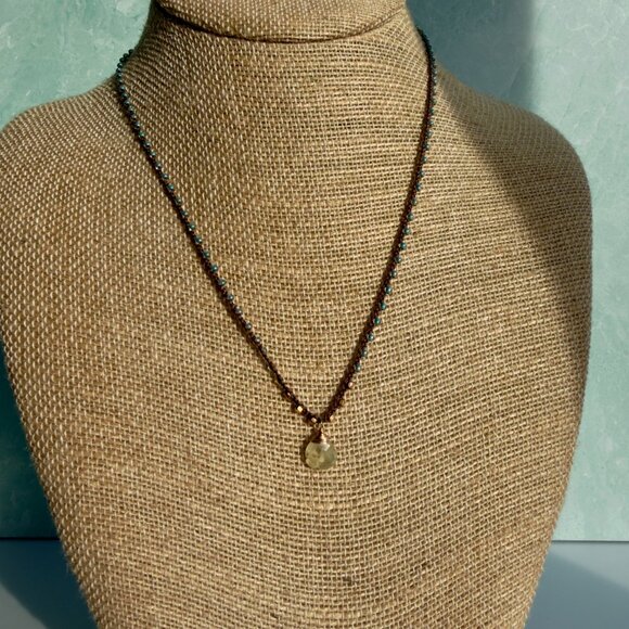 Adella Necklace Chocolate Crocheted Silk Cord with Light Blue and Gold Seed Bead - Picture 4 of 5